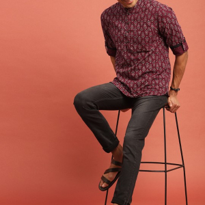 Printed Cotton Mandarin Collar Short Kurta