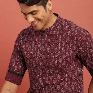 Printed Cotton Mandarin Collar Short Kurta