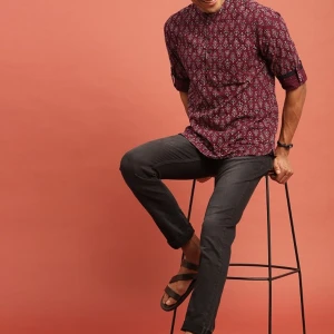 Printed Cotton Mandarin Collar Short Kurta