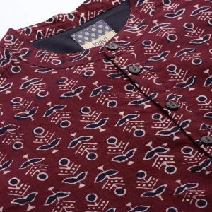 Printed Cotton Mandarin Collar Short Kurta